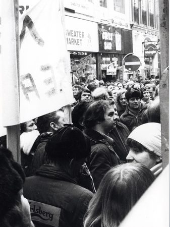 Strejkende bryggeriarbejdere, 1985.